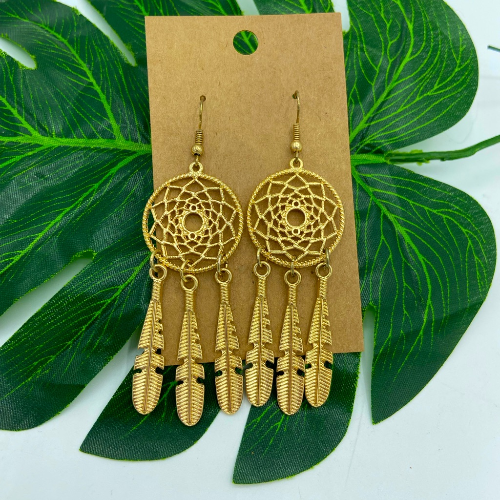 Golden Dream Catcher Dangle Earrings